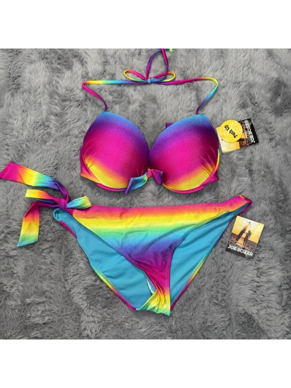 Joe Boxer Girls Size XL Womens S Halter Bikini Set XL Padded Push-Up Bra Pink